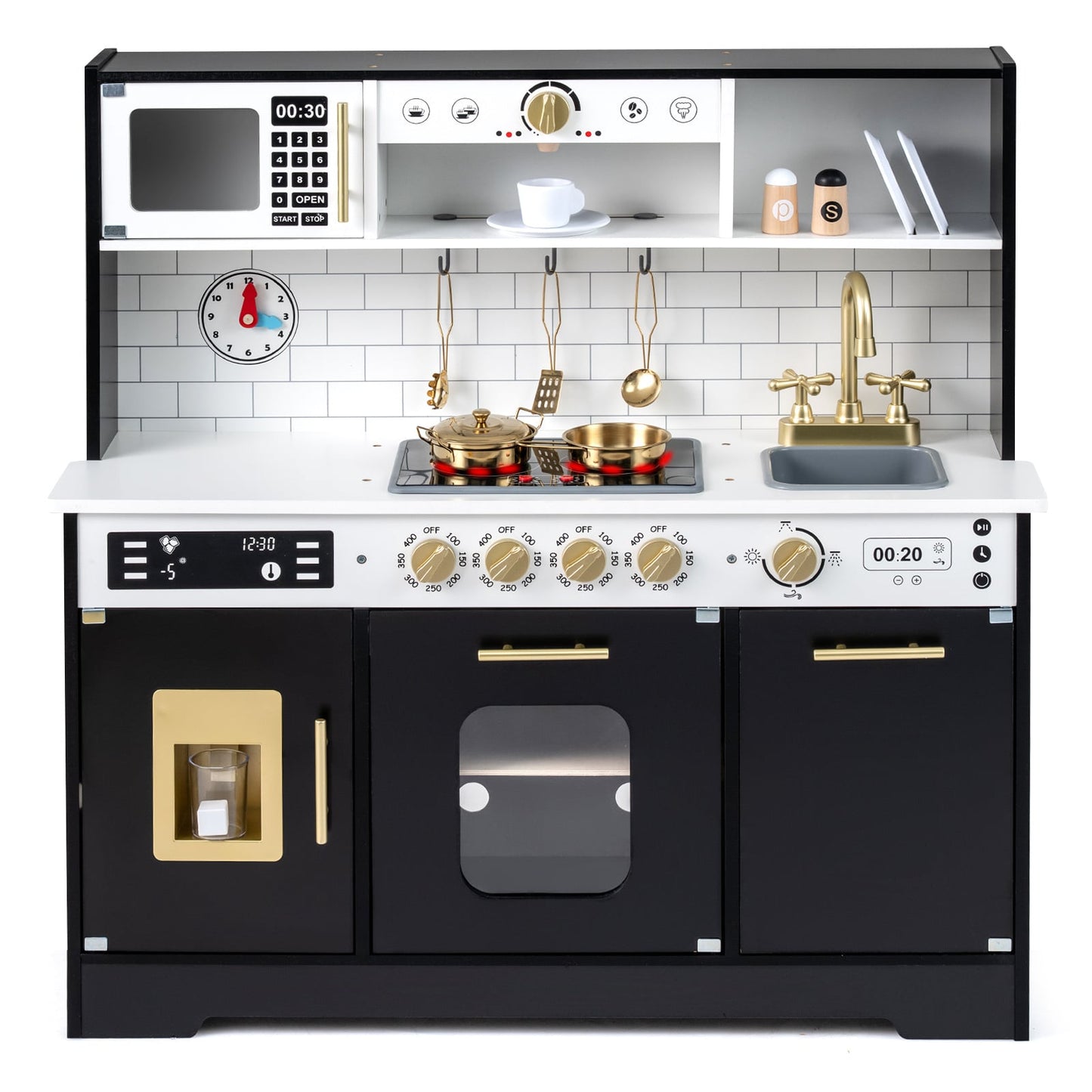 Wooden Kitchen Playset with Realistic Lights and Sounds-Black