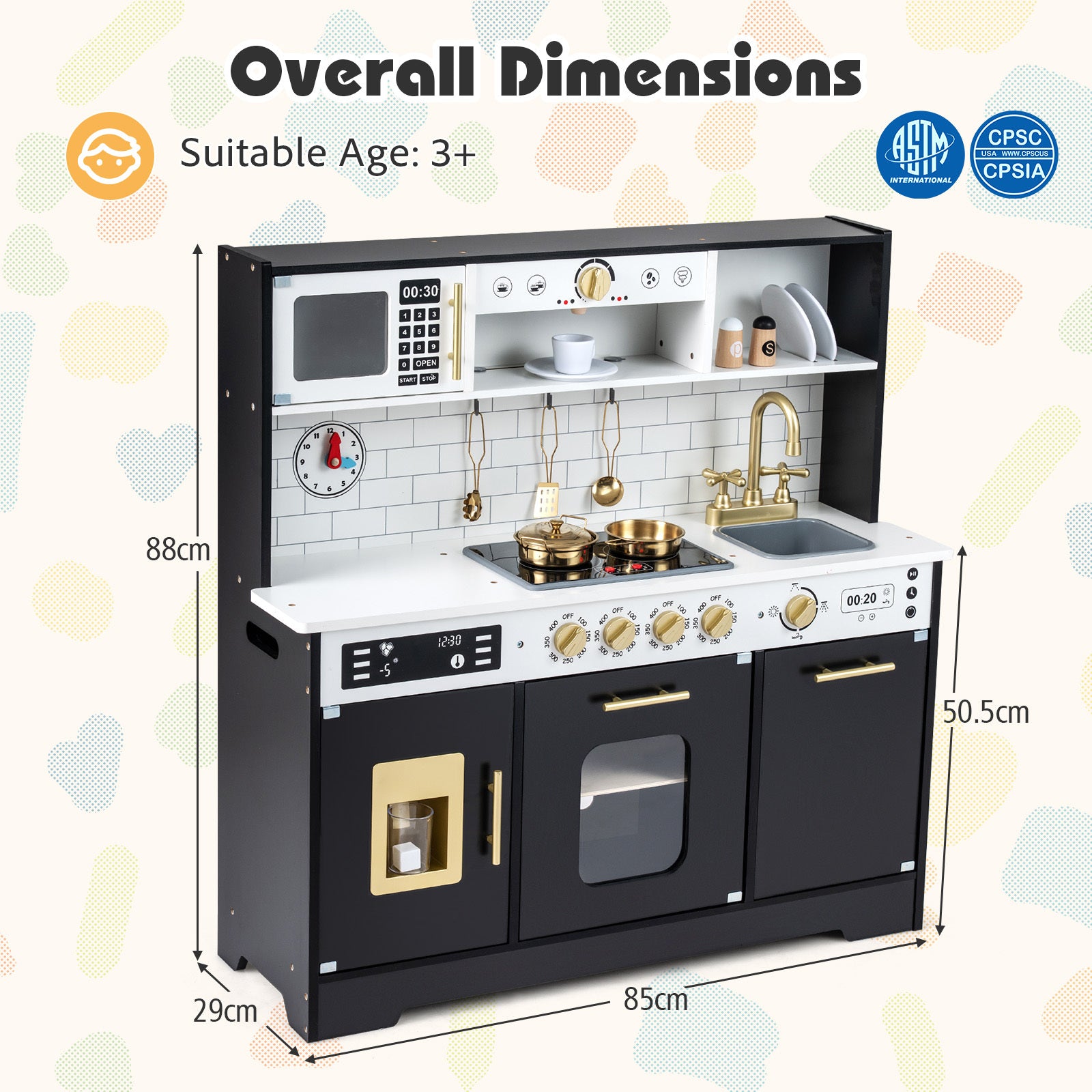 Wooden Kitchen Playset with Realistic Lights and Sounds-Black