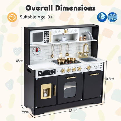 Wooden Kitchen Playset with Realistic Lights and Sounds-Black