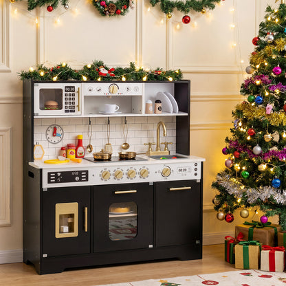 Wooden Kitchen Playset with Realistic Lights and Sounds-Black