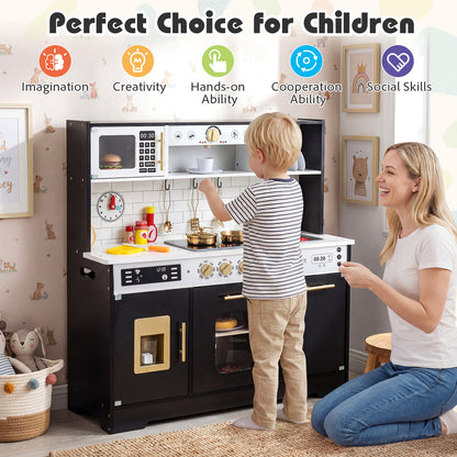 Wooden Kitchen Playset with Realistic Lights and Sounds-Black