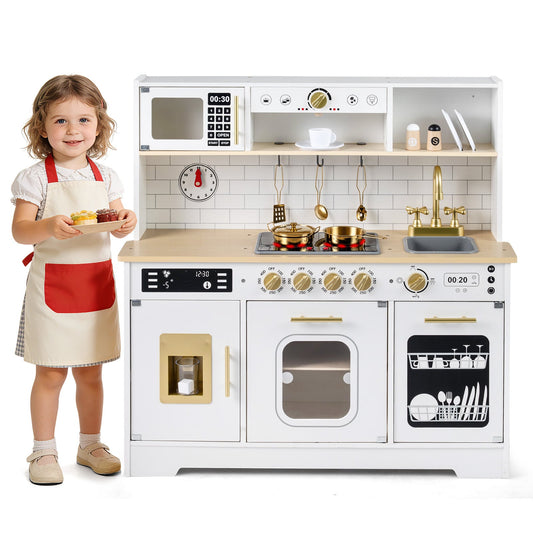 Wooden Kitchen Playset with Realistic Lights and Sounds-White