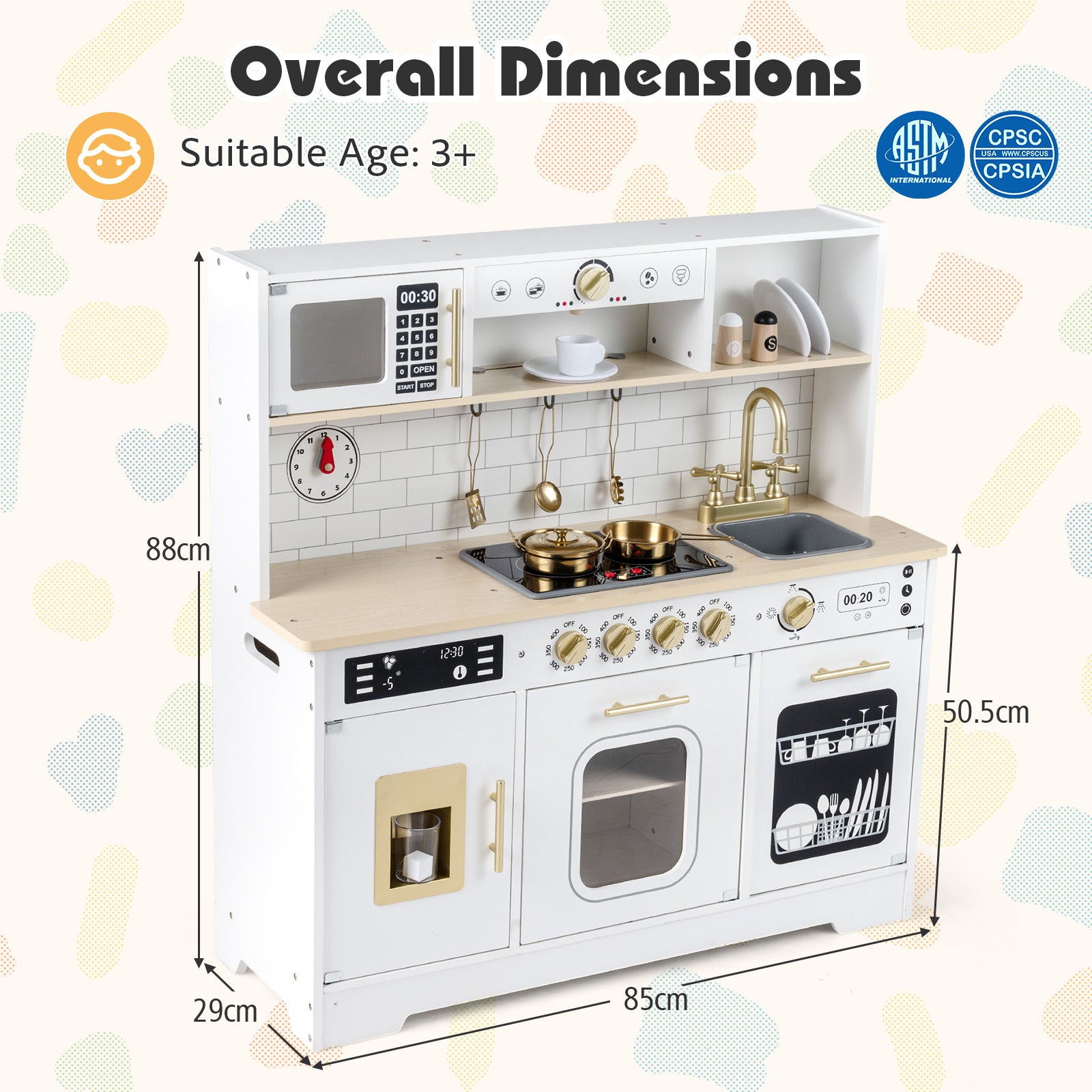 Wooden Kitchen Playset with Realistic Lights and Sounds-White