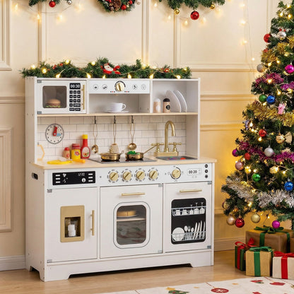 Wooden Kitchen Playset with Realistic Lights and Sounds-White
