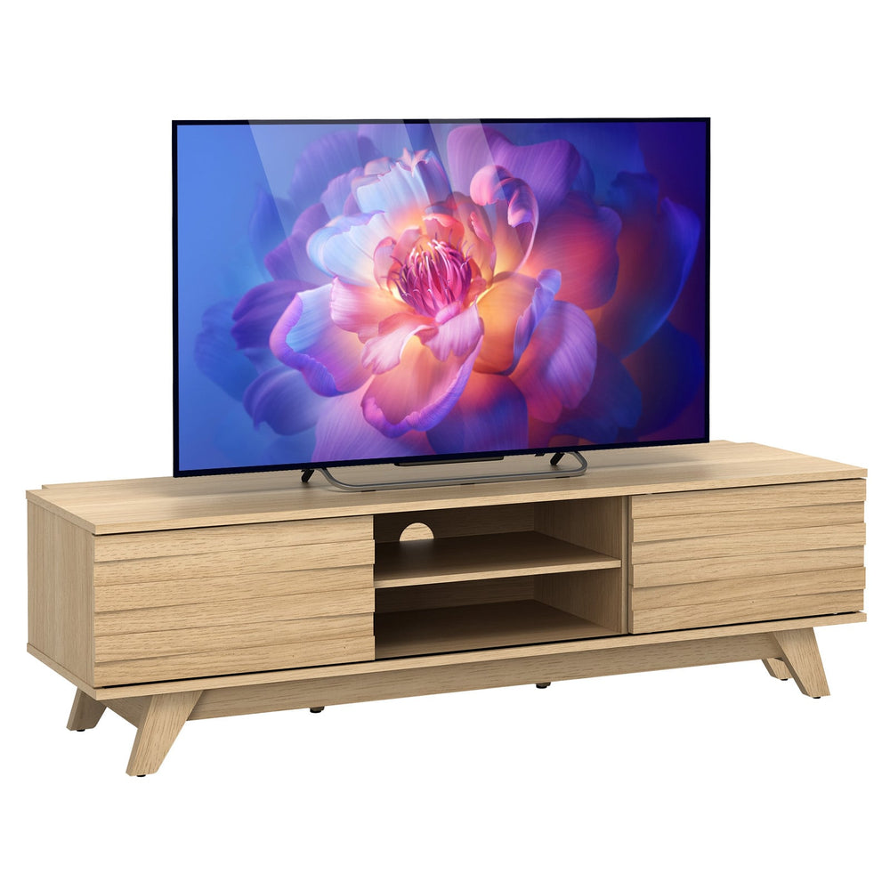 Wooden Media Console with 2 Sliding Doors for TVs-Natural