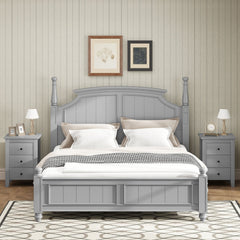 Wooden Nightstand Set of 2 with 3 Drawers and Stable Structure-Grey