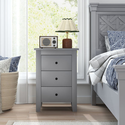 Wooden Nightstand Set of 2 with 3 Drawers and Stable Structure-Grey