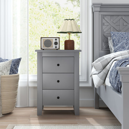 Wooden Nightstand Set of 2 with 3 Drawers and Stable Structure-Grey