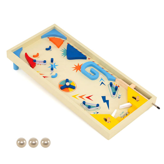 Wooden Pinball Machine Scoring Rotating Track Tabletop Game with 3 Balls