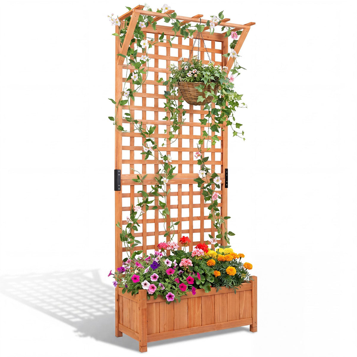 Wooden Planter Container Raised Garden Bed with Arch Trellis-Orange