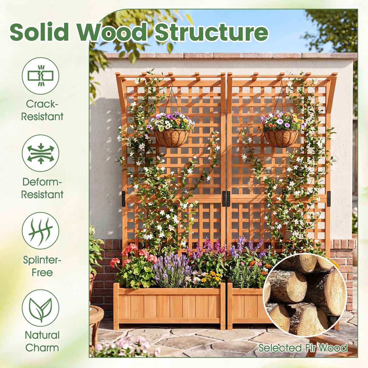Wooden Planter Container Raised Garden Bed with Arch Trellis-Orange