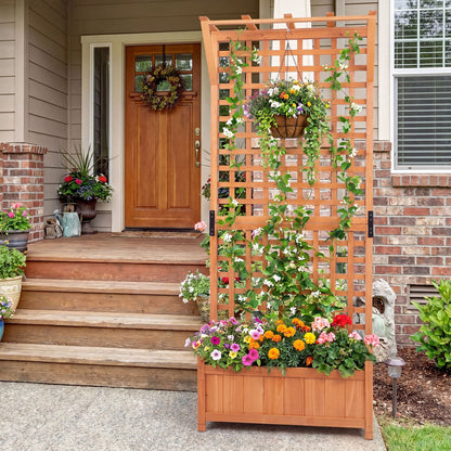 Wooden Planter Container Raised Garden Bed with Arch Trellis-Orange
