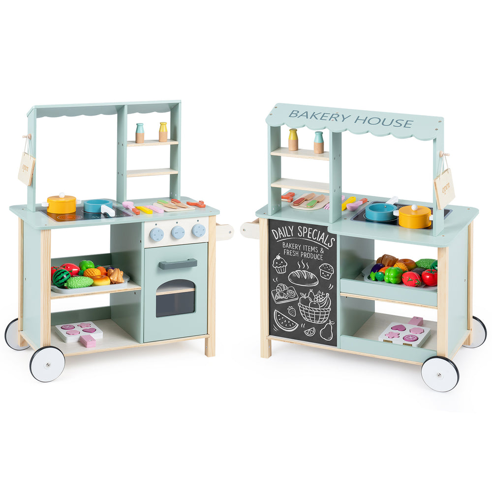 Wooden Play Kitchen with Cookware Accessories for Children 3+