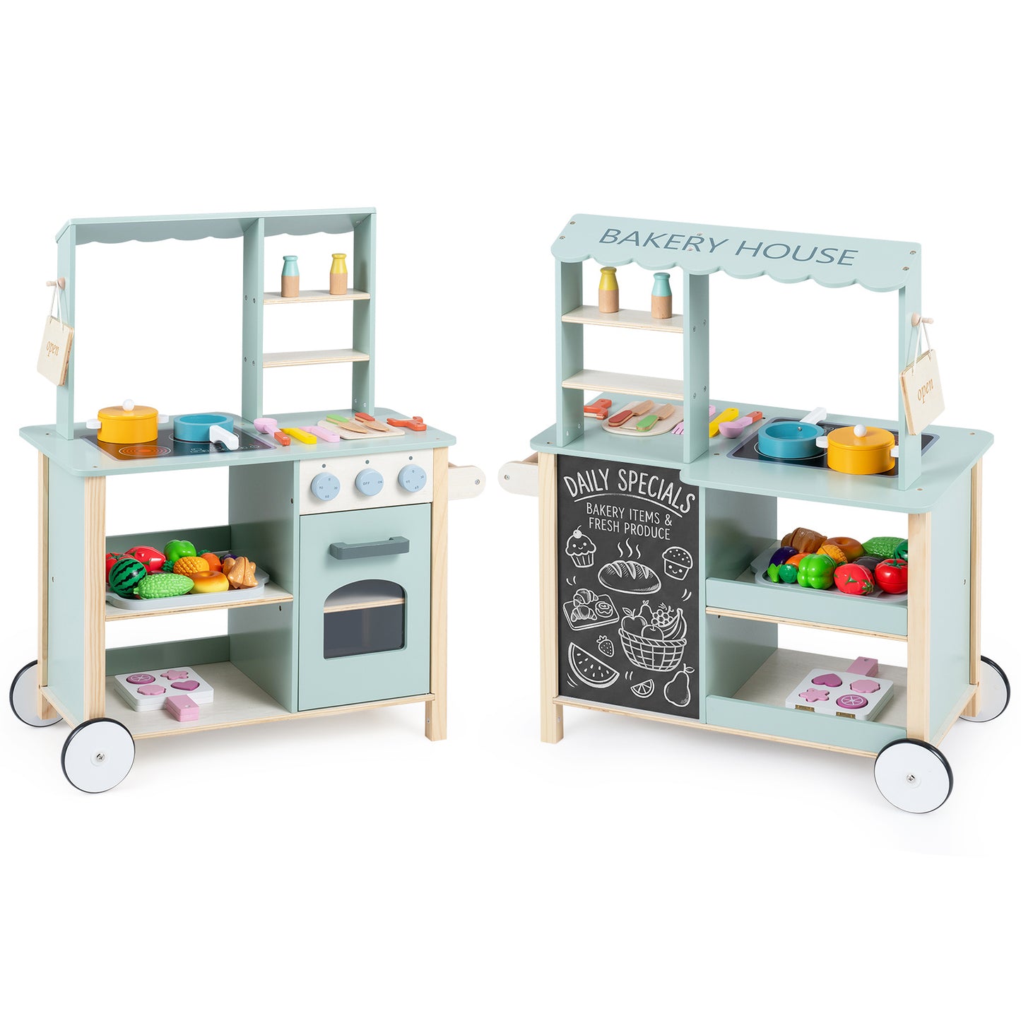 Wooden Play Kitchen with Cookware Accessories for Children 3+