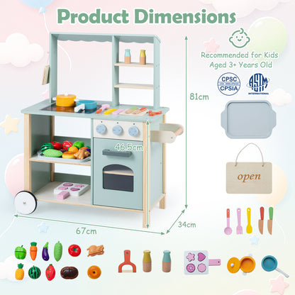Wooden Play Kitchen with Cookware Accessories for Children 3+