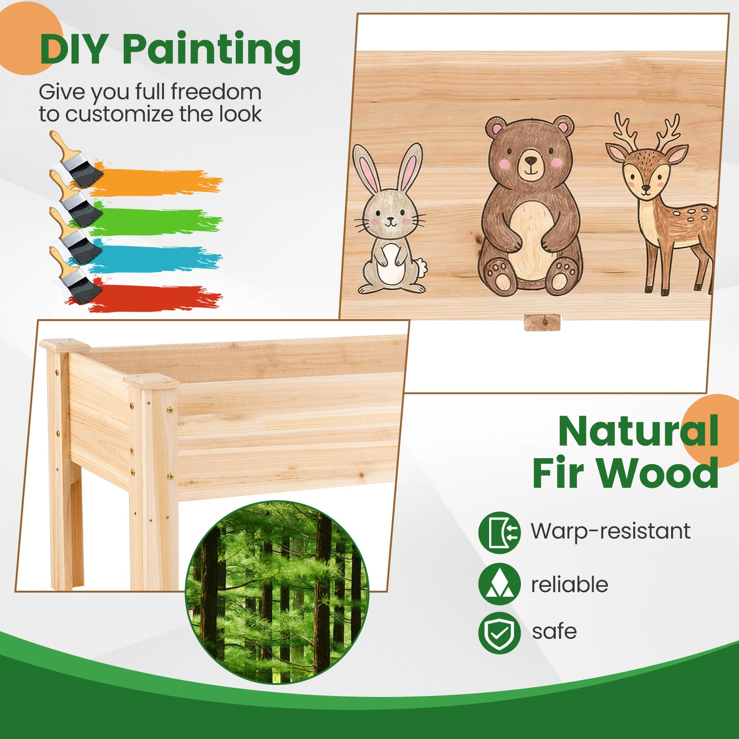 Wooden Raised Garden Bed with 5 Drainage Holes