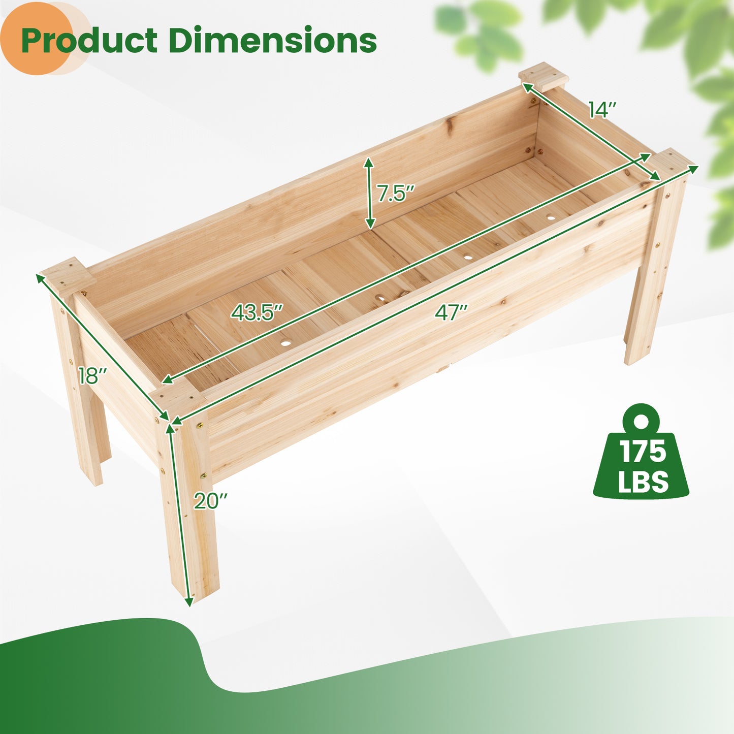 Wooden Raised Garden Bed with 5 Drainage Holes