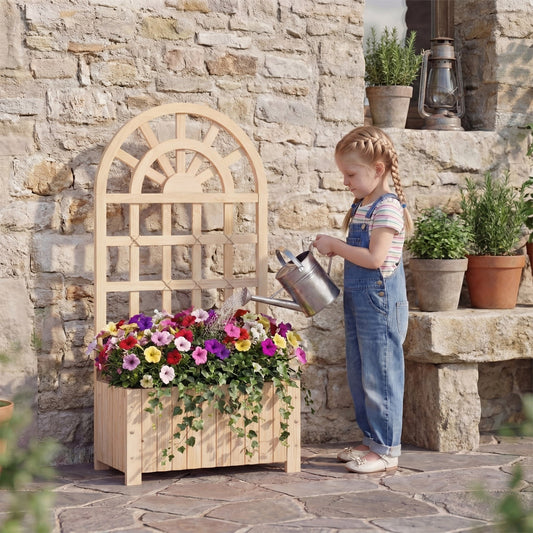 Wooden Raised Garden Bed with Trellis 121cm Outdoor Planter Box Privacy Screen-Natural
