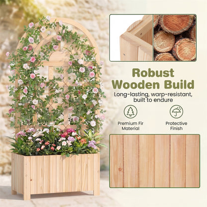 Wooden Raised Garden Bed with Trellis 121cm Outdoor Planter Box Privacy Screen-Natural