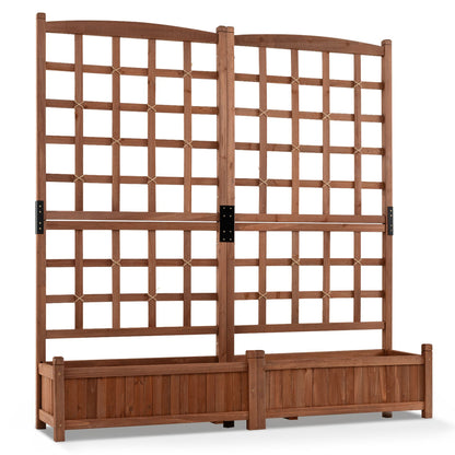 Wooden Raised Garden Bed with Trellis Dual Large Planter Boxes for Climbing Plants-Rustic Brown