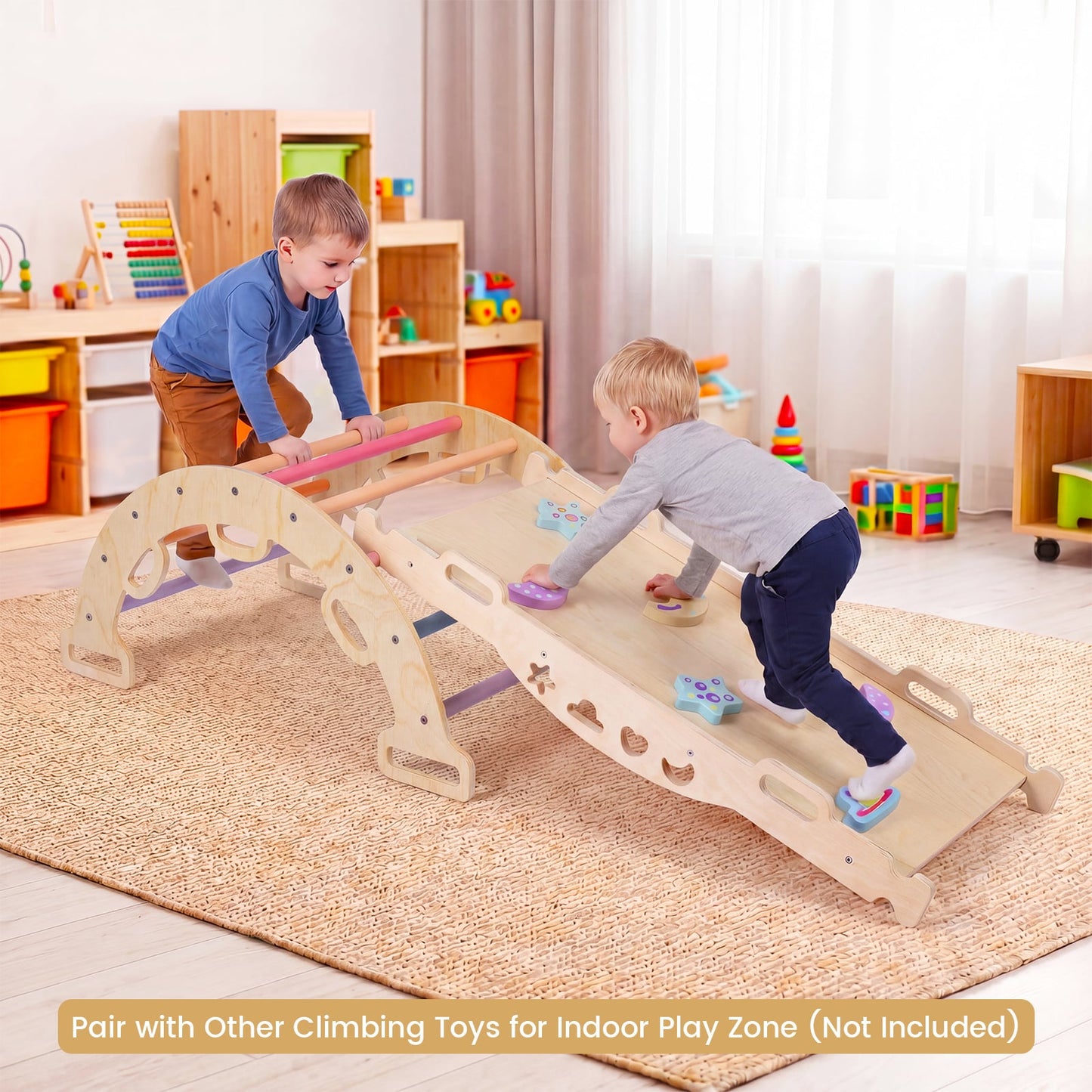 Wooden Rocking Climbing Arch with Cushion 3-in-1 Montessori Kids Climber Rocker-Colorful