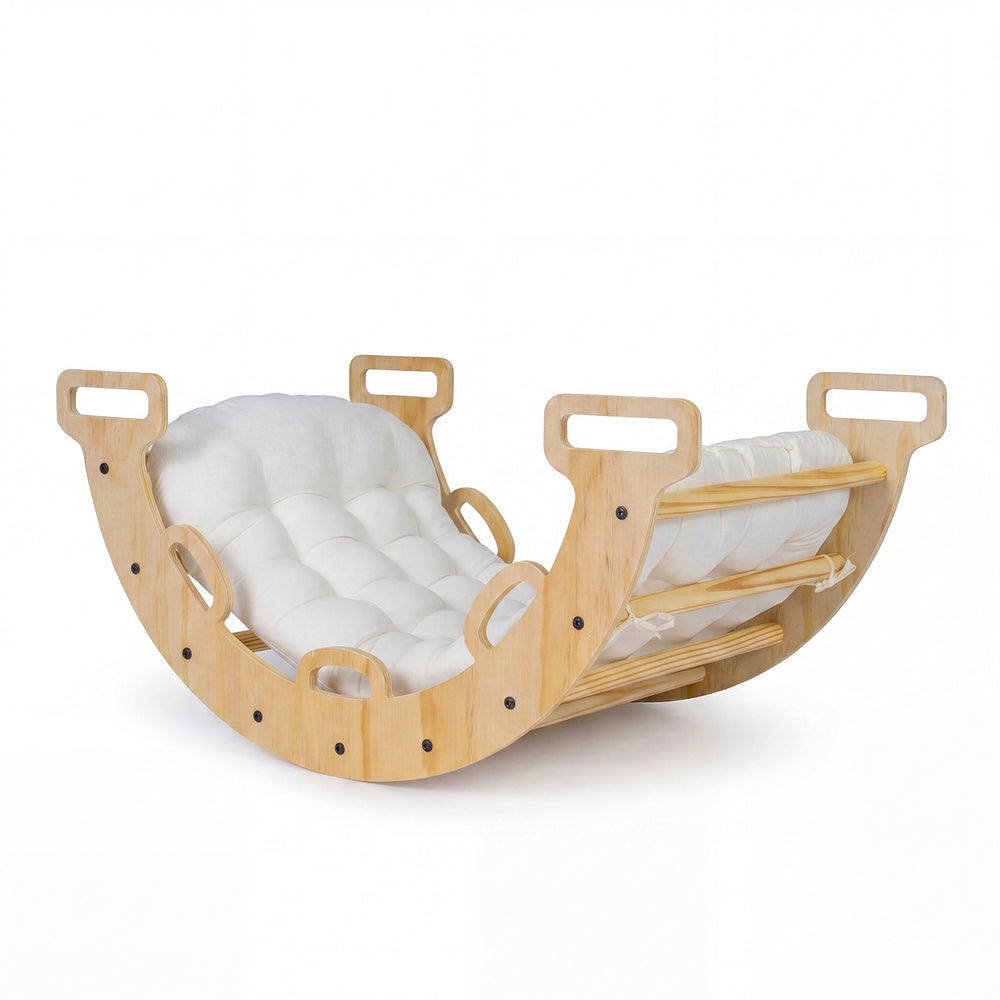 Wooden Rocking Climbing Arch with Cushion 3-in-1 Montessori Kids Climber Rocker-Natural