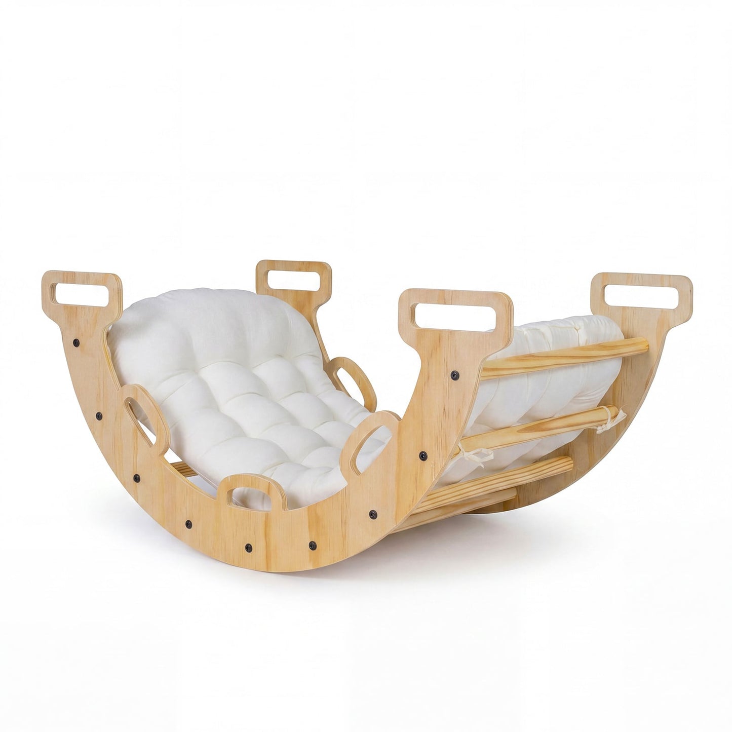 Wooden Rocking Climbing Arch with Cushion 3-in-1 Montessori Kids Climber Rocker-Natural