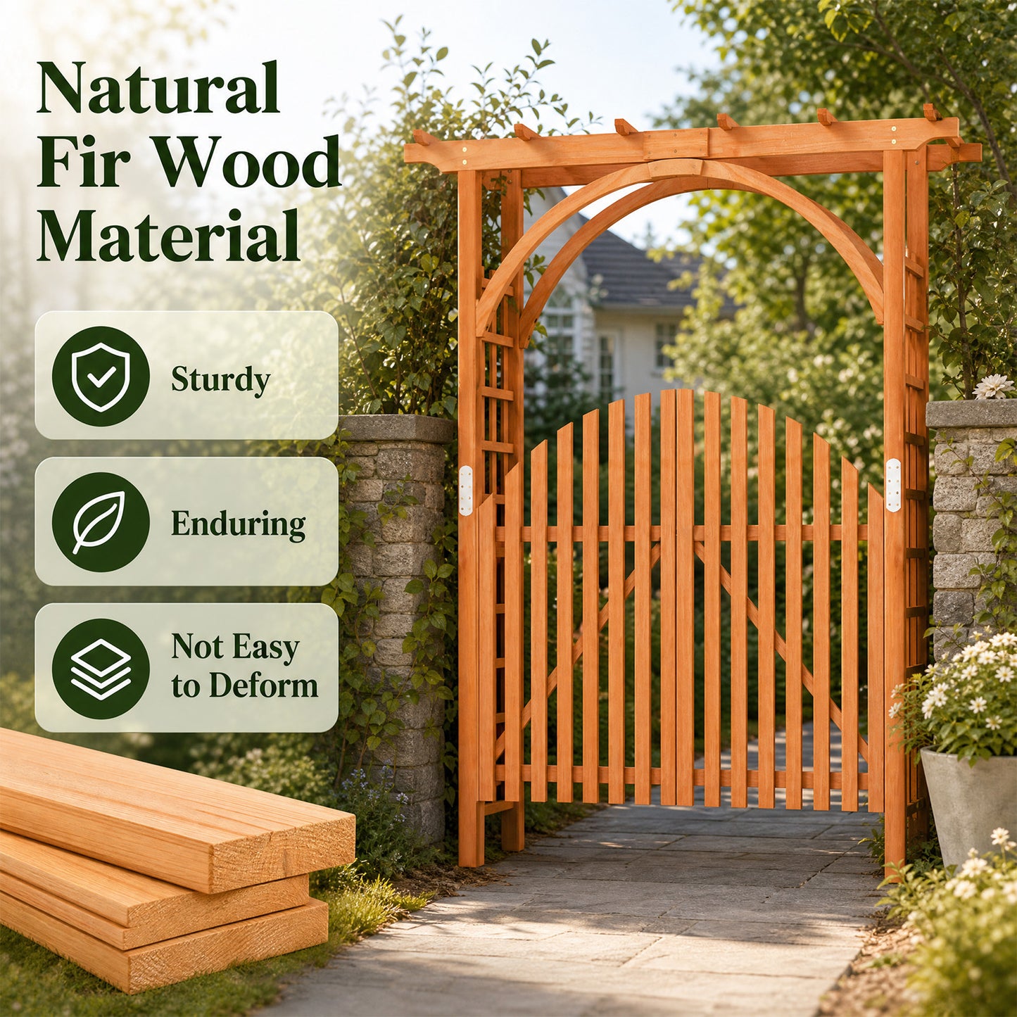 Wooden Rose Arch with Lockable Doors and Trellis for Climbing Plants-Orange
