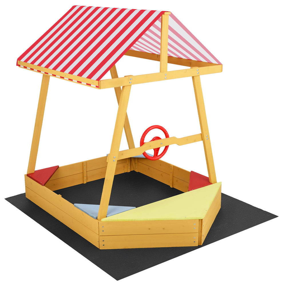 Wooden Ship-shaped Sandpit with Steering Wheel for Aged 18 Months+-Yellow