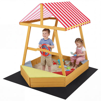 Wooden Ship-shaped Sandpit with Steering Wheel for Aged 18 Months+-Yellow