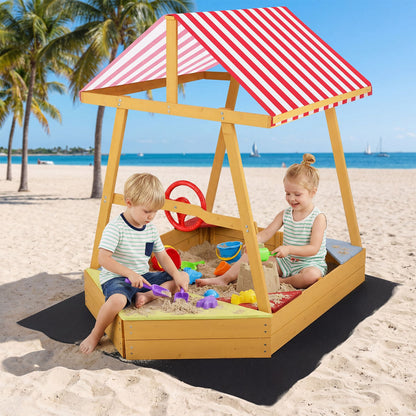 Wooden Ship-shaped Sandpit with Steering Wheel for Aged 18 Months+-Yellow
