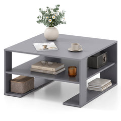 Wooden Square Coffee Table with Storage and Open Shelf for Living Room-Grey