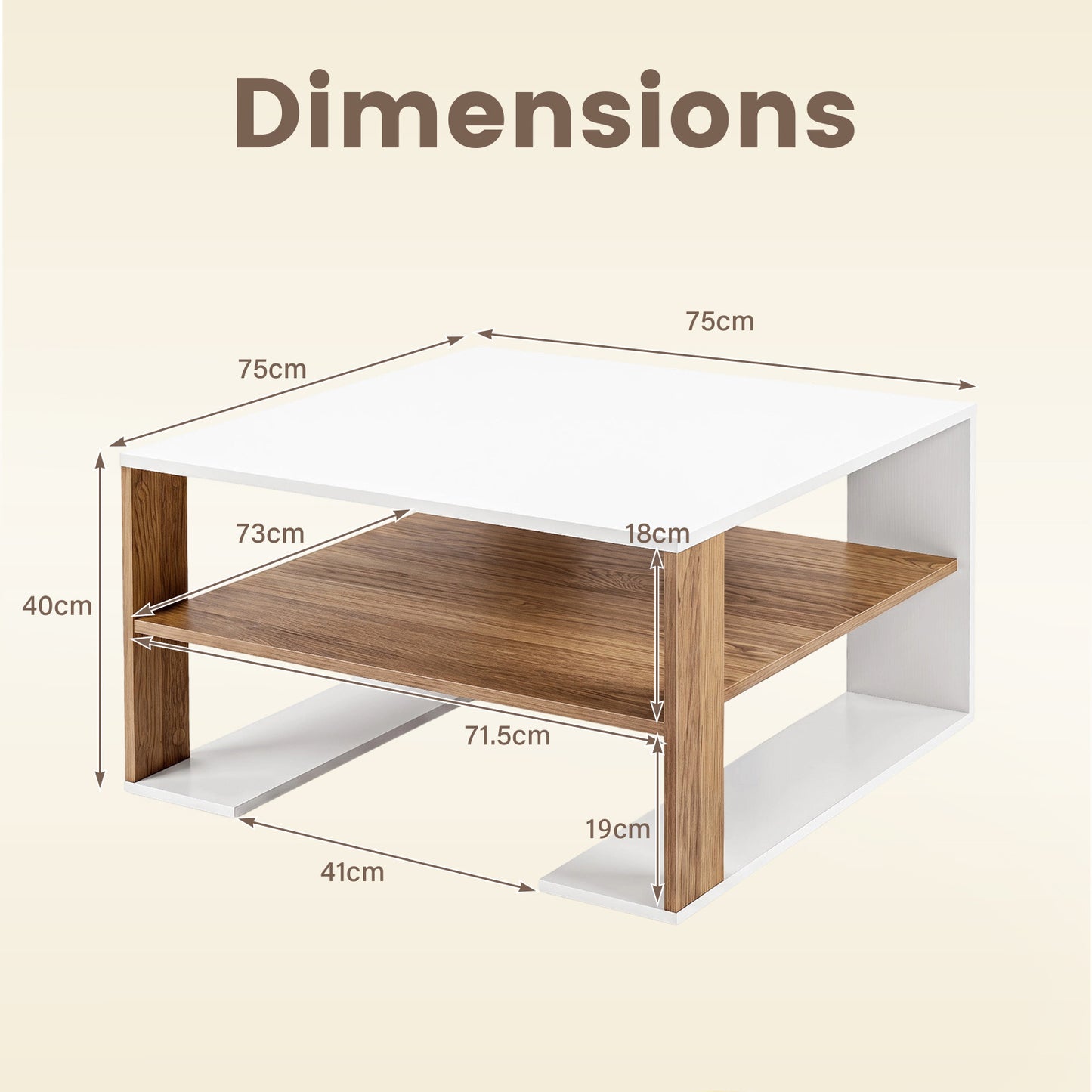 Wooden Square Coffee Table with Storage and Open Shelf for Living Room-White