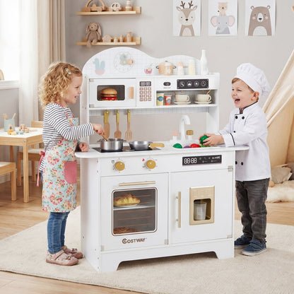 Wooden Toddler Play Kitchen with 17 Pieces Accessories-White