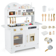 Wooden Toddler Play Kitchen with 17 Pieces Accessories-White