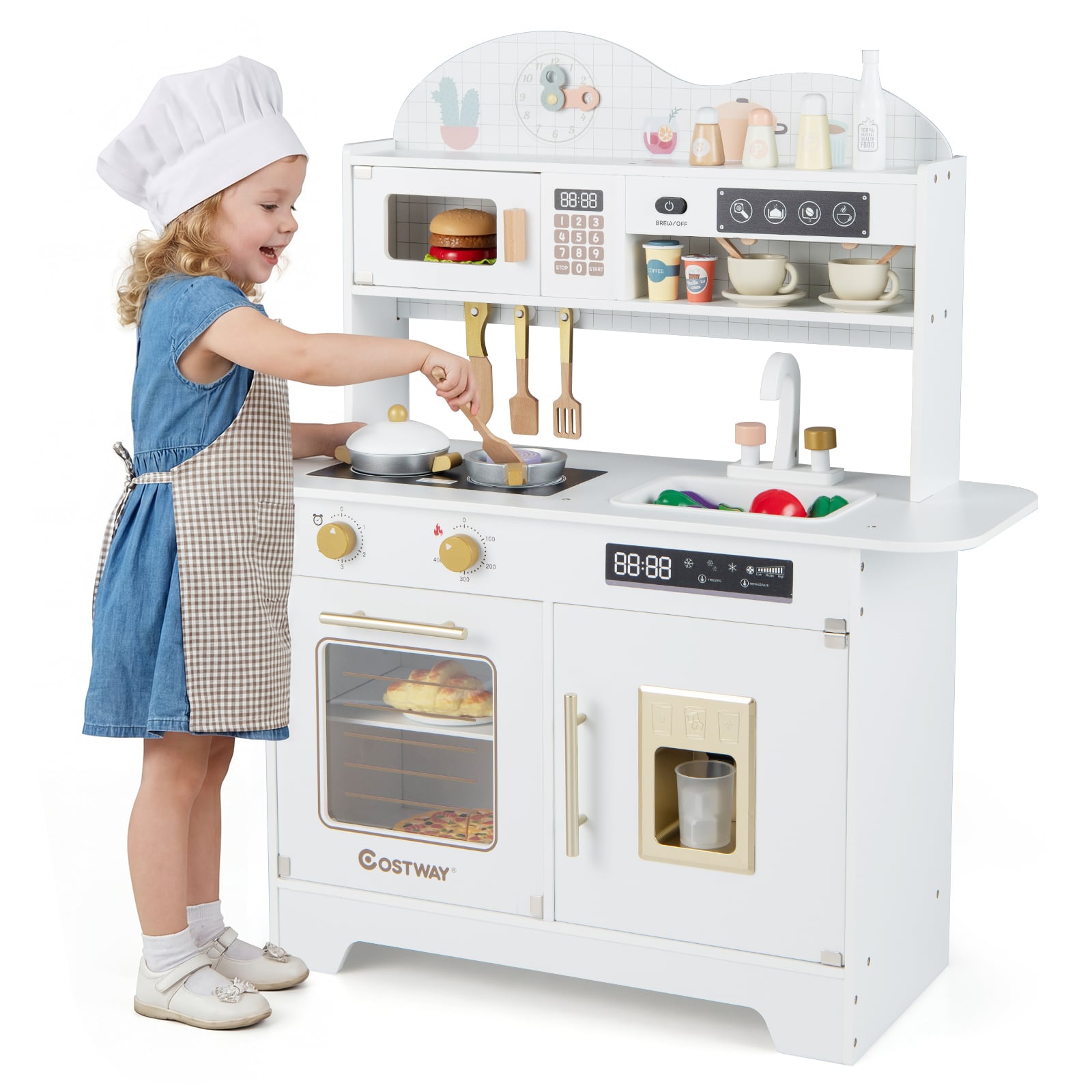 Wooden Toddler Play Kitchen with 17 Pieces Accessories-White