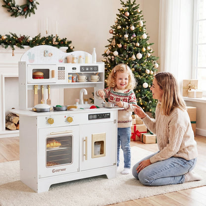 Wooden Toddler Play Kitchen with 17 Pieces Accessories-White