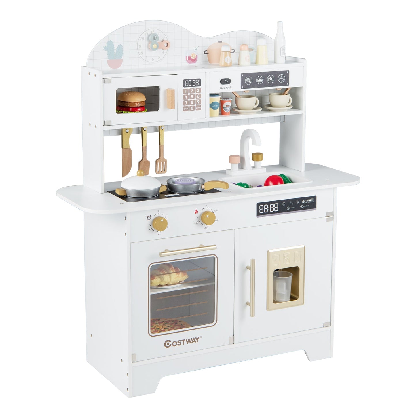 Wooden Toddler Play Kitchen with 17 Pieces Accessories-White