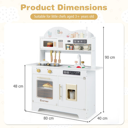 Wooden Toddler Play Kitchen with 17 Pieces Accessories-White