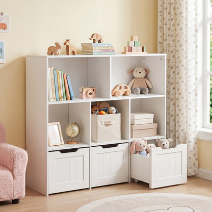 Wooden Toy Storage Organizer Kids Bookshelf with 5 Open Cubes and 3 Movable Drawers-White