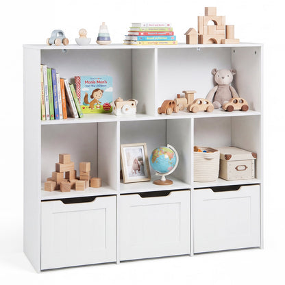 Wooden Toy Storage Organizer Kids Bookshelf with 5 Open Cubes and 3 Movable Drawers-White