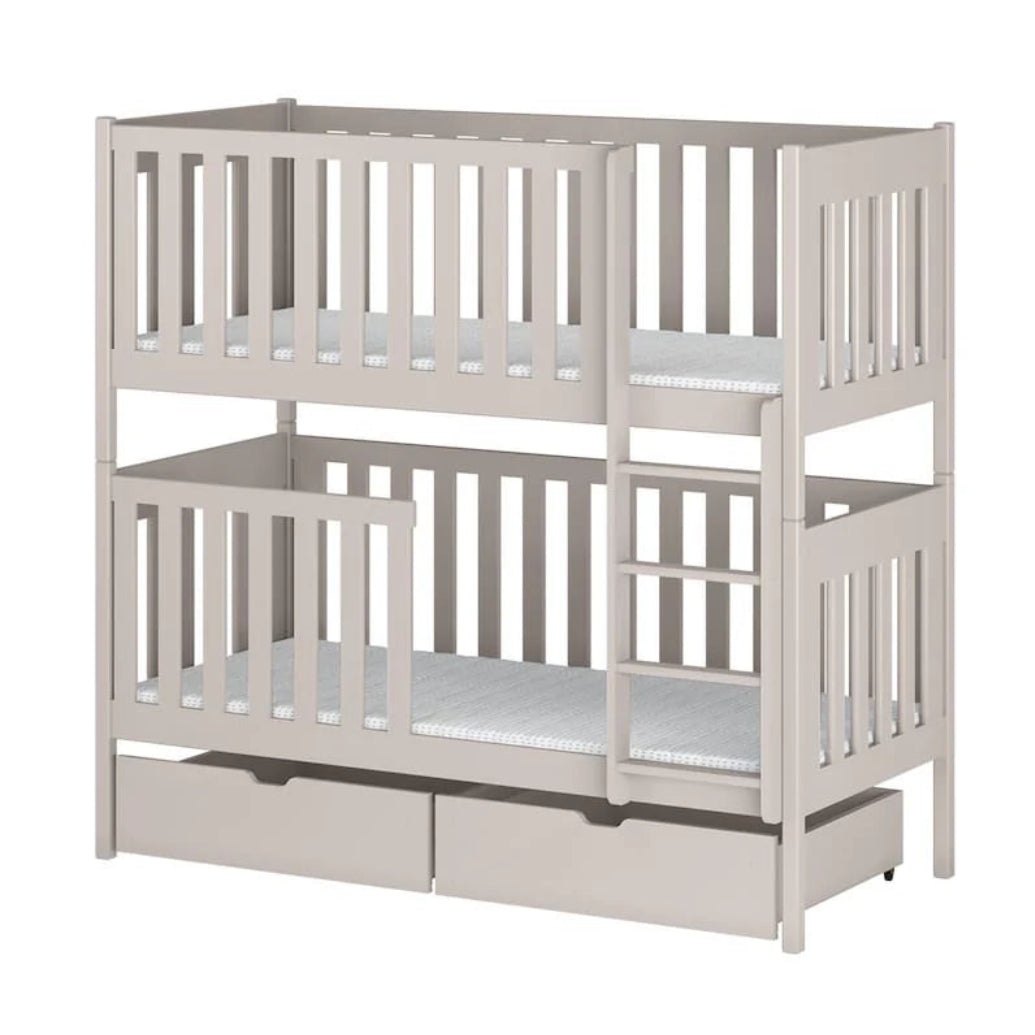 White bunk bed with a ladder on a white background