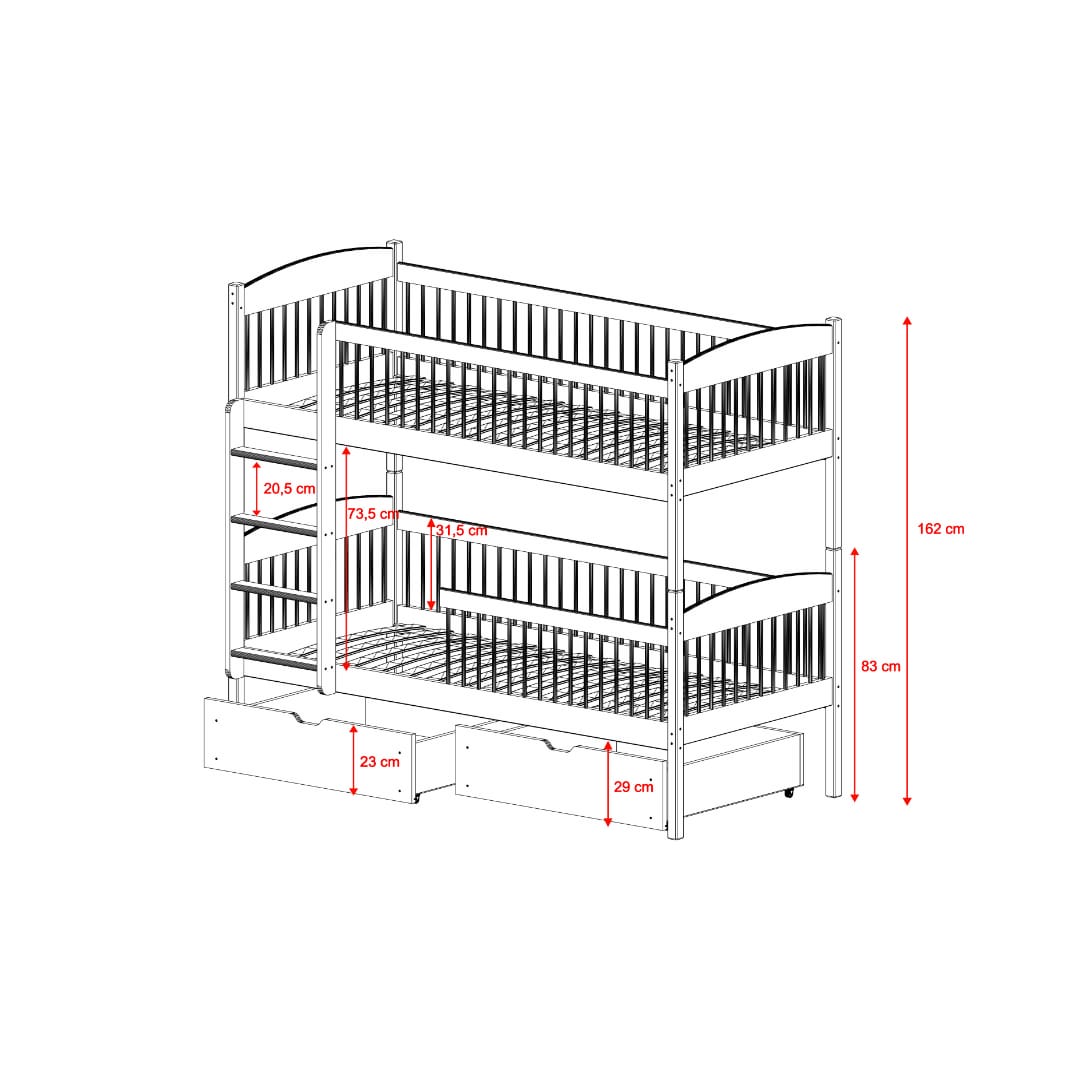 Wooden Bunk Bed Luna With Storage