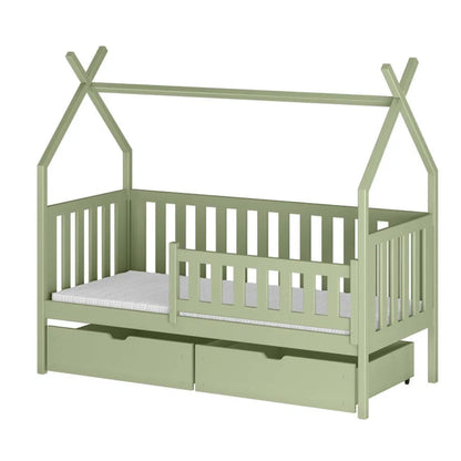 Green children's bed with a canopy on a white background