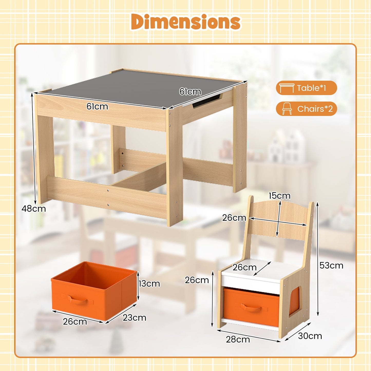 Wooden Activity Table with 2 Seats and Detachable Dual-Sided Tabletop-Natural