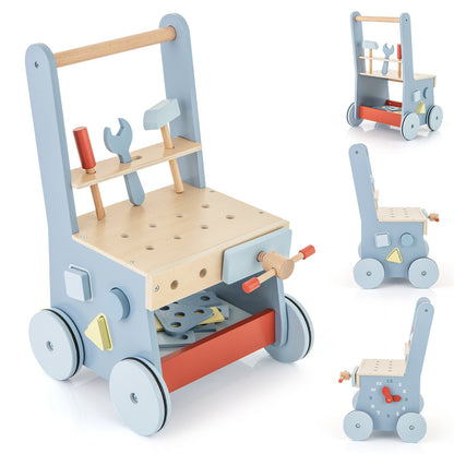 2-in-1 Wooden Baby Push Walker with Multi-Activity Center