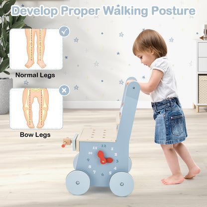 2-in-1 Wooden Baby Push Walker with Multi-Activity Center