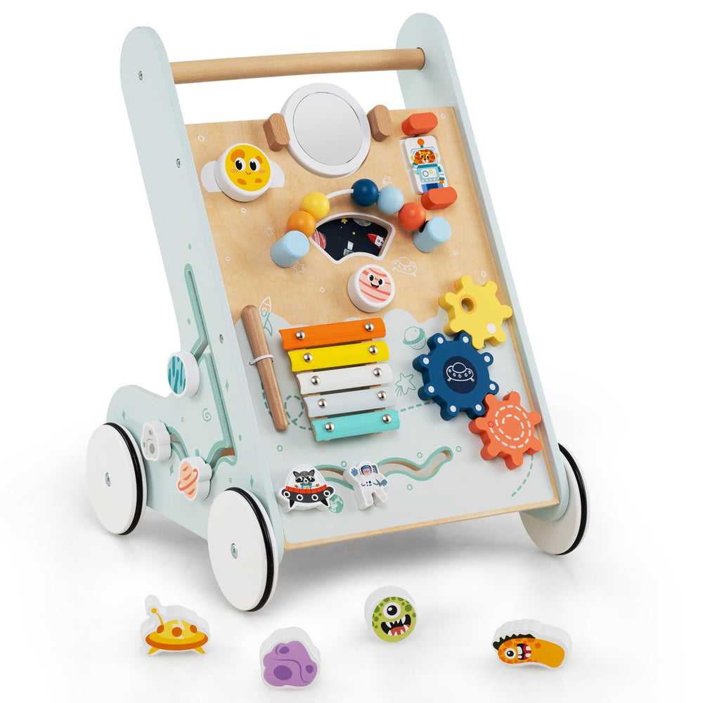Wooden Baby Walker with Wheels for Boys and Girls 1+ Years Old-Green