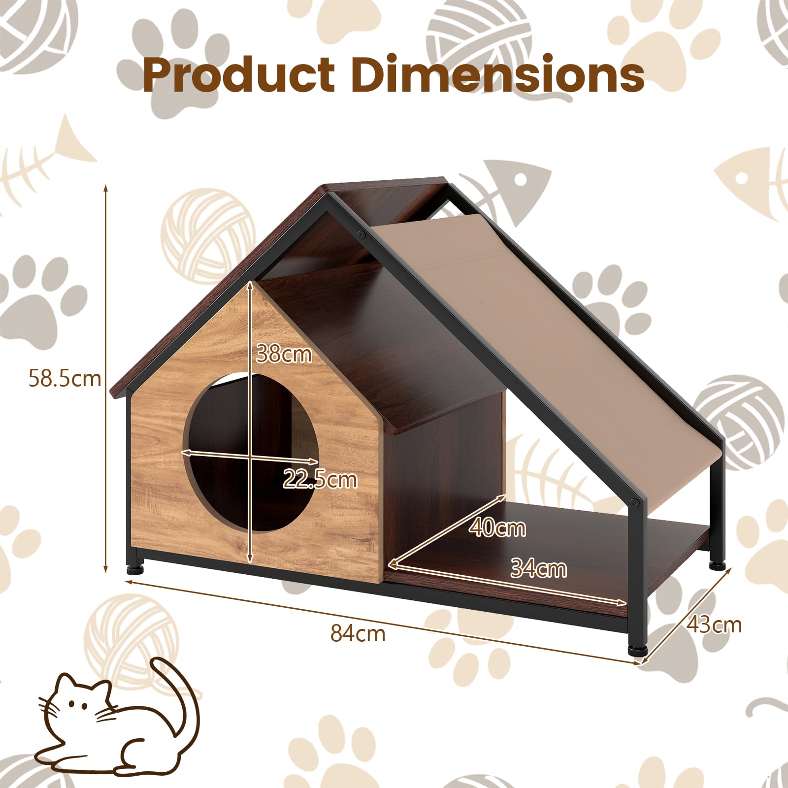 Wooden Cat House for Indoor Cats Kitty Condo Furniture with Porch
