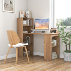 Modern 3-in-1 Wooden Computer Desk with 6-Tier Storage Bookshelves-Natural